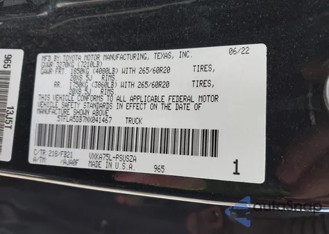 2022 Toyota Tundra Sr5 из США, поврежденный, VIN 5TFLA5DB7NX041467